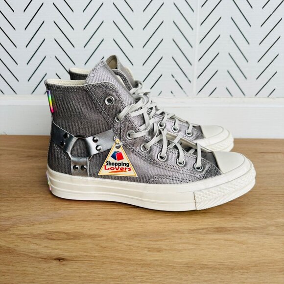 ❤️Converse Chuck 70 Pride Hi Silver Sz 7.5 Men's Shoes Metallic Sneaker A10214C - Picture 2 of 12